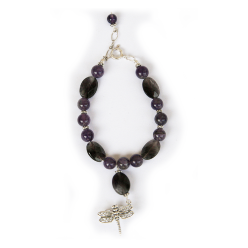 Dragonfly spirit totem bracelet made with amethyst to aid in meditation and psychic development
